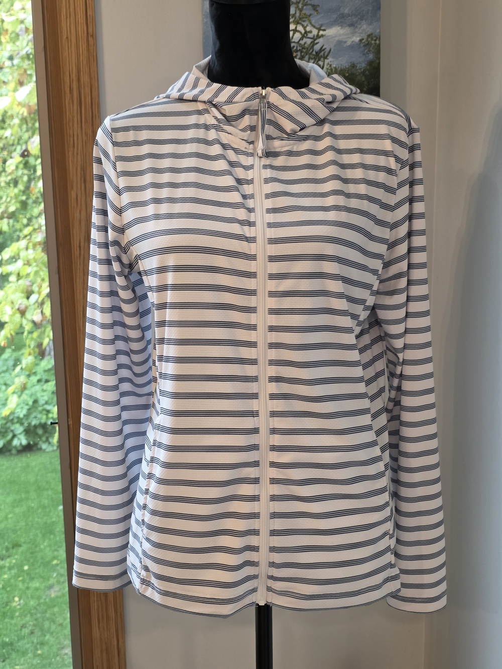 Free Country SunFree UPF Hoodie- Navy/White, Women's Size Medium